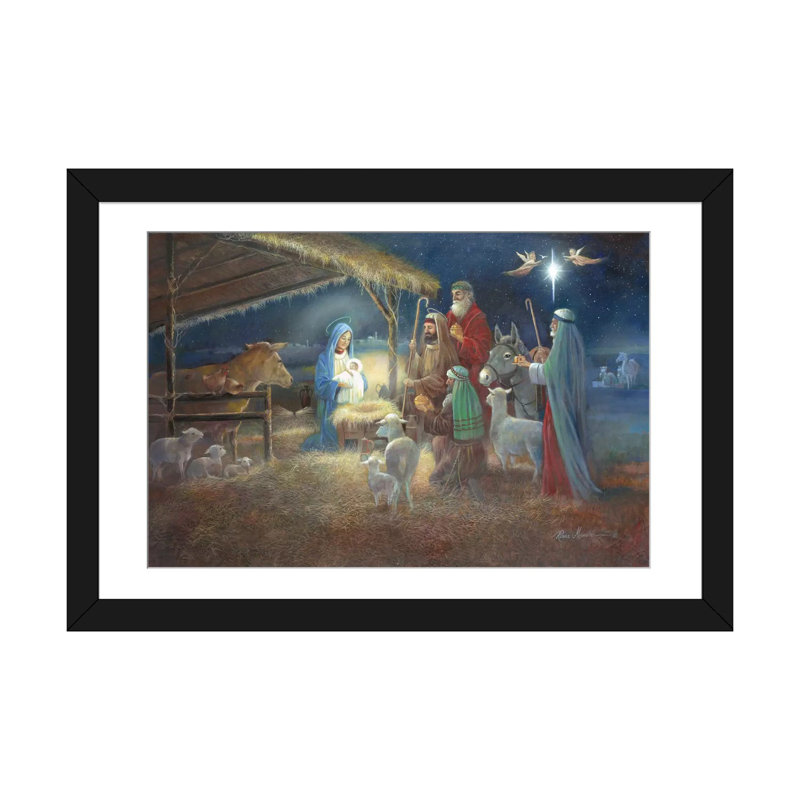 « a child is nés », reproduction d’art sur toile, H 24 po x l 32 po x P 1 po, Papier avec cadre noir, Blanc