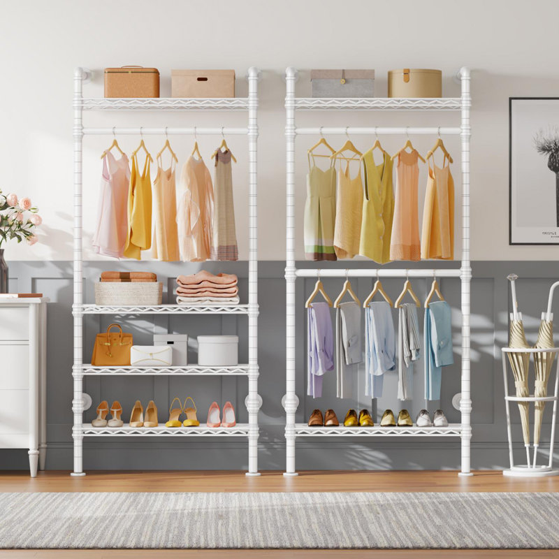 White Industrial Pipe Wall Mounted Closet System with Shelves