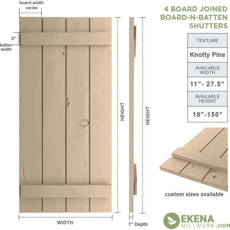 Volets Rustic, H 90 po x l 22 po x P 1 po, 22", Texture de pin noueux / brun clair apprêté