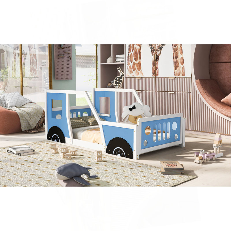 Lit plateforme classique avec roulettes en forme de voiture, Blue, Twin