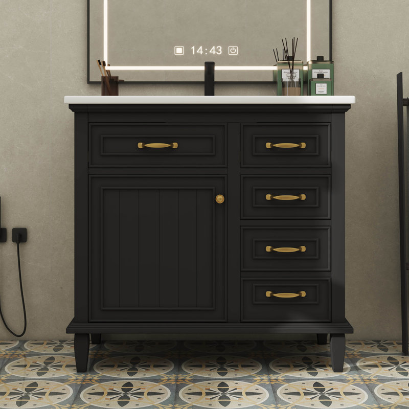 Meuble-lavabo de 36 po avec lavabo simple, armoire incluse, 2 tiroirs rabattables, 2 tiroirs standard et tablette interne réglable