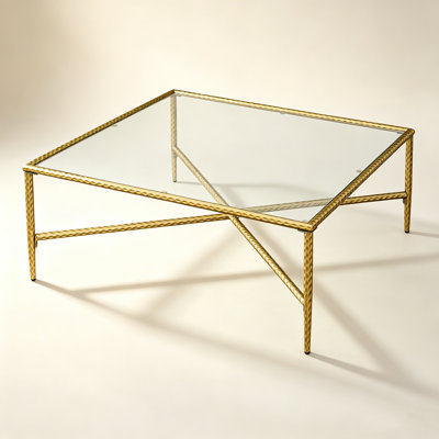 Four Legs Coffee Table Metal Frame Glass Top center table 100x100cm