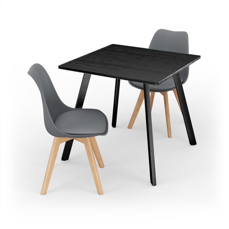 2 - Person Dining Set, Black Wood / Grey