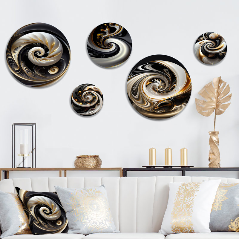 Décoration murale en spirale en verre doré doré noir et blanc V moderne