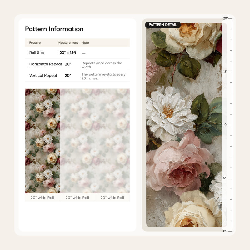Papier peint floral Roses rétro
