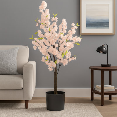 Grand faux cerisier Sichuan pêche naturel presque naturel, grand arbre artificiel réaliste de 5 pi, décoration intérieure pour le salon, le bureau, le patio