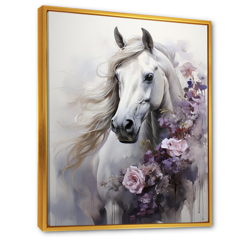 Majestic Flower Beauty Horse, Cadre flottant doré, H 32 po x l 24 po x P 1 po