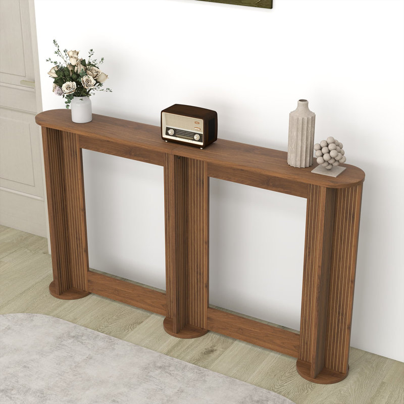 Console étroite de 55 pouces derrière le canapé, table d'entrée cannelée mince, canapé mince, 31.5" H x 55" W x 7.87" D