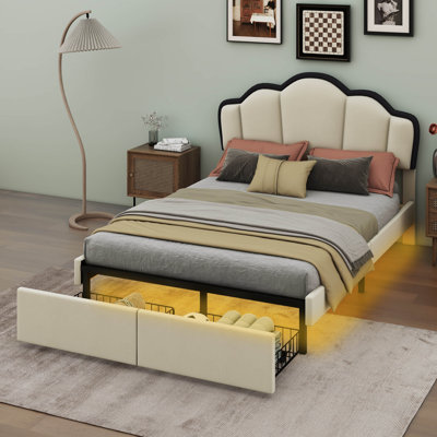 Dazya Full Size Upholstered Princess Platform Bed with LED and 2 Drawers -  Red Barrel StudioÂ®, 71BB2F16C0704AC491E5A4409AE12867