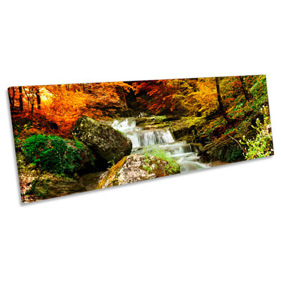 Autumn Forest Landscape River Waterfall - Wrapped Canvas Panoramic Art Prints