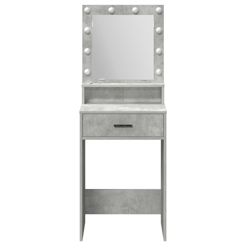 Dressing Table with Mirror and Storage Included, Concrete Grey
