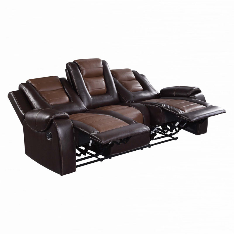 Canapé double inclinable avec porte-gobelets rabattables au centre, Marron foncé