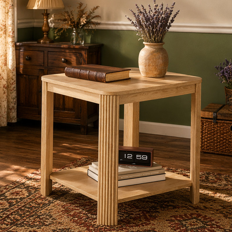 Ensemble de 2 tables de bout arrondies de coin avec table de chevet carrée de 22,1 po avec pieds à vagues verticales, table d'appoint Boho à 2 niveaux pour le salon, la chambre à coucher et le bureau personnel (chêne)