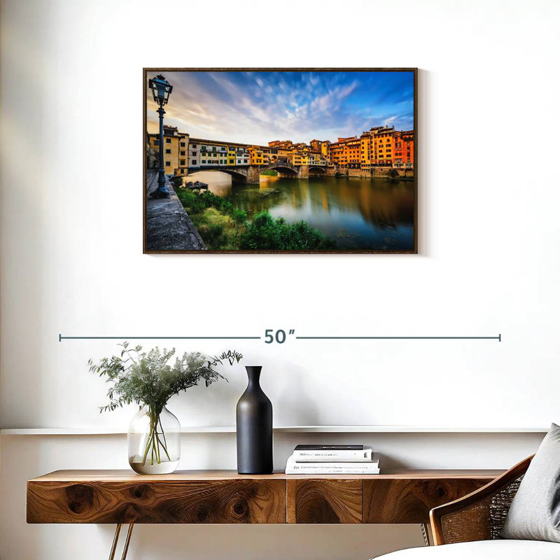 Ponte Vecchio, paysage fluvial, Cadre flottant en noyer, 31 po x 21 po