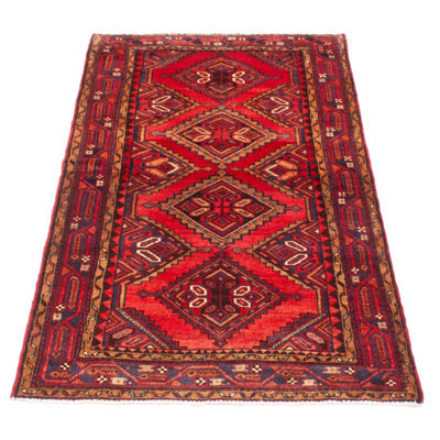 Tapis rouge en laine noué à la main 3 pi 7 po x 6 pi 7 po Anadol