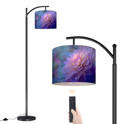  Lampe sur pied arc brillante mauve fleur fantaisie particules étincelantes Soft Bokeh haute lampe sur pied moderne abat-jour réglable en lin à 3 couleurs