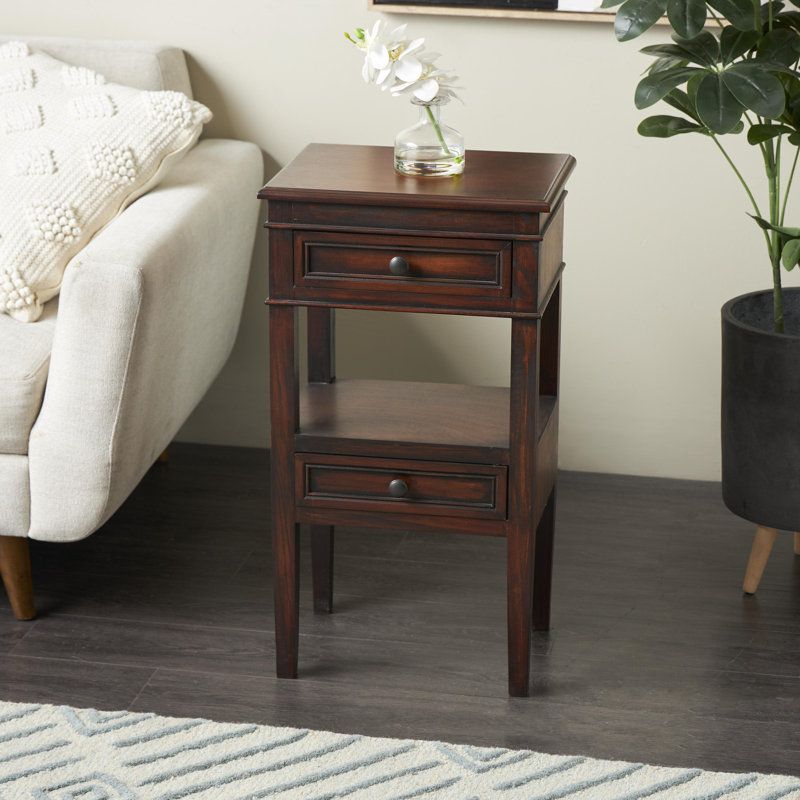 Table d'appoint en bois 2 tiroirs et 1 tablette Idlewild 16 po x 12 po x 29 po, Brun