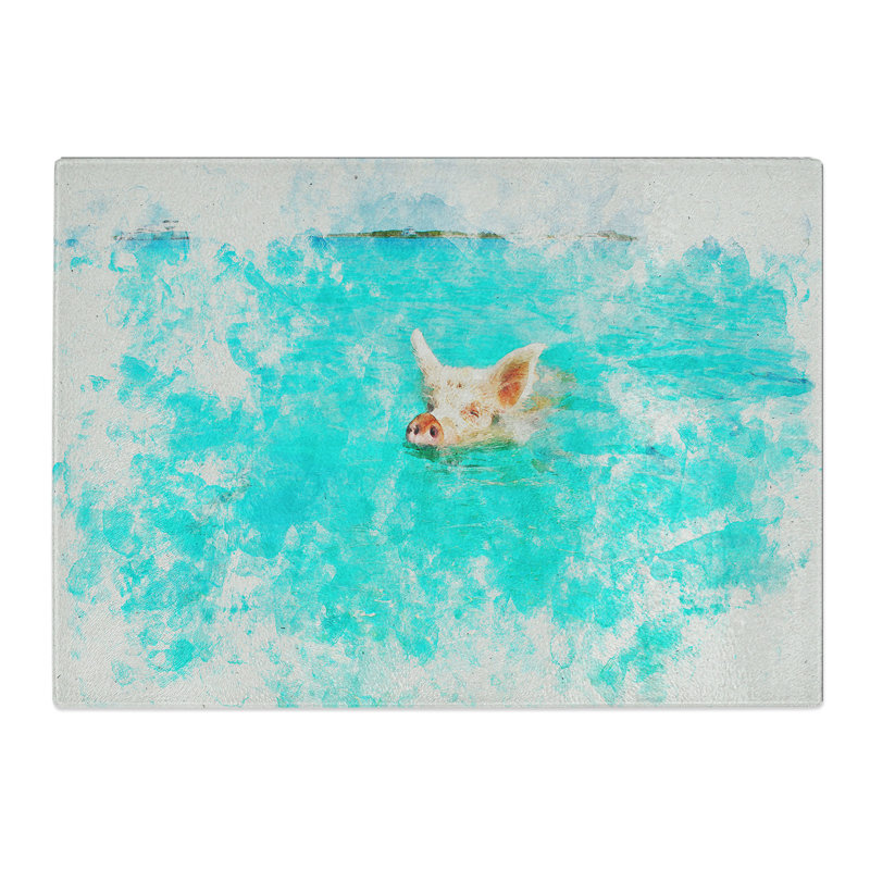Swimming Pig Watercolour Chopping Board, 28.5cm W x 39cm L