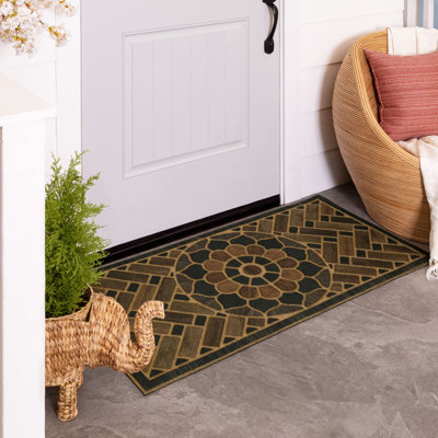 Kesha Ornamental Tiled Medallion Recycled Rubber All Weather Indoor Outdoor Non-Slip Door Mat