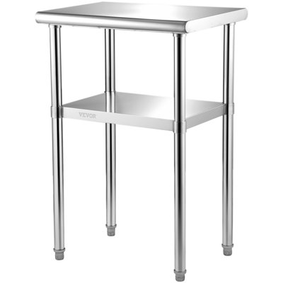 Table de préparation en acier inoxydable, 61 x 46 x 91 cm, capacité de charge de 272 kg, table de travail robuste en métal avec tablette inférieure et pieds réglables, poste de travail professionnel pour cuisine, restaurant, garage ou jardin.