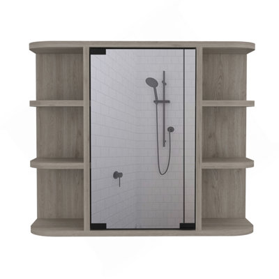 Medicine Cabinet 19" H, Six External Shelves, Three Interior Shelves, Light Gray