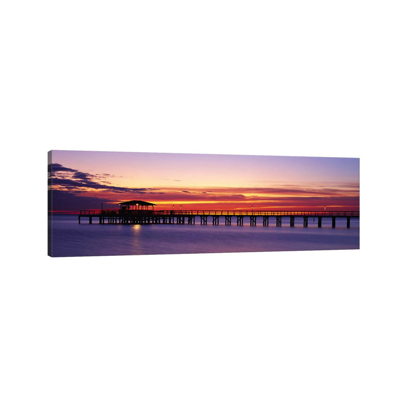 Sunset Mobile Pier AL USA by Panoramic Images - Wrapped Canvas Panoramic Print, 30.48 cm H x 91.44 cm W x 1.91 cm D