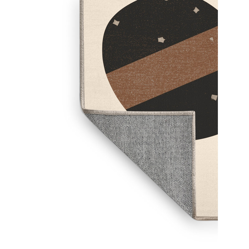 Machine Washable Ottwell Barrel Cactus Minimalist Geometric Shapes Rug in Beige – Beige Binding, 4x6
