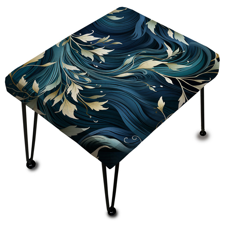 Repose-pieds rectangulaire blanc et bleu à motif de chênes blancs Zen Tranquility II