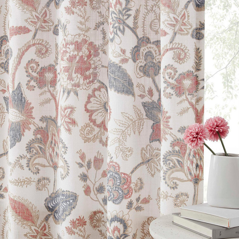Backtab Rod Pocket Floral Semi Sheer Curtains,Light Filtering Window Living Room,52"x84",2 Panels
