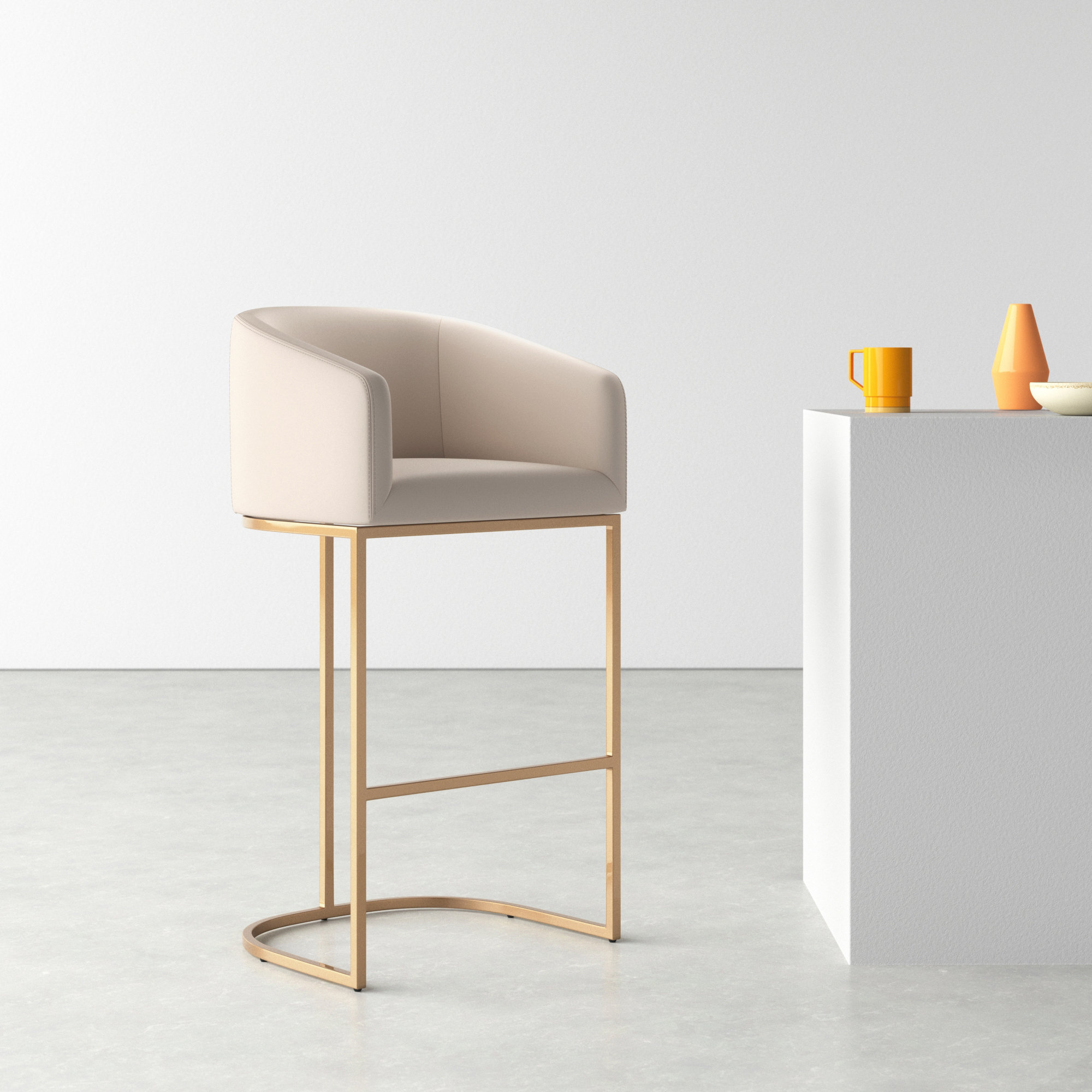 Louvre Bar & Counter Stool, Bar Stool (30" Seat Height), Cream
