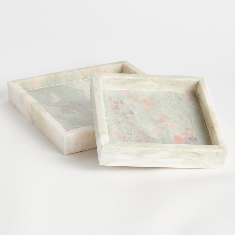 Verdigris Green and White Marble Square Trays Small, Small