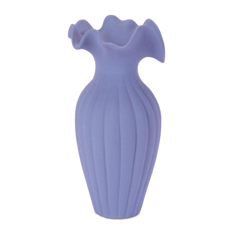 Scalloped Ribbed Stoneware Vase 9"H, 9.15"