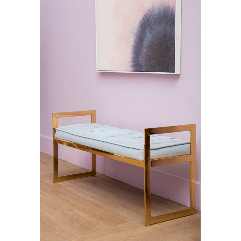 Redd Velvet Upholstered Bench, 56" H x 120" L x 40" D, Gold, Grey