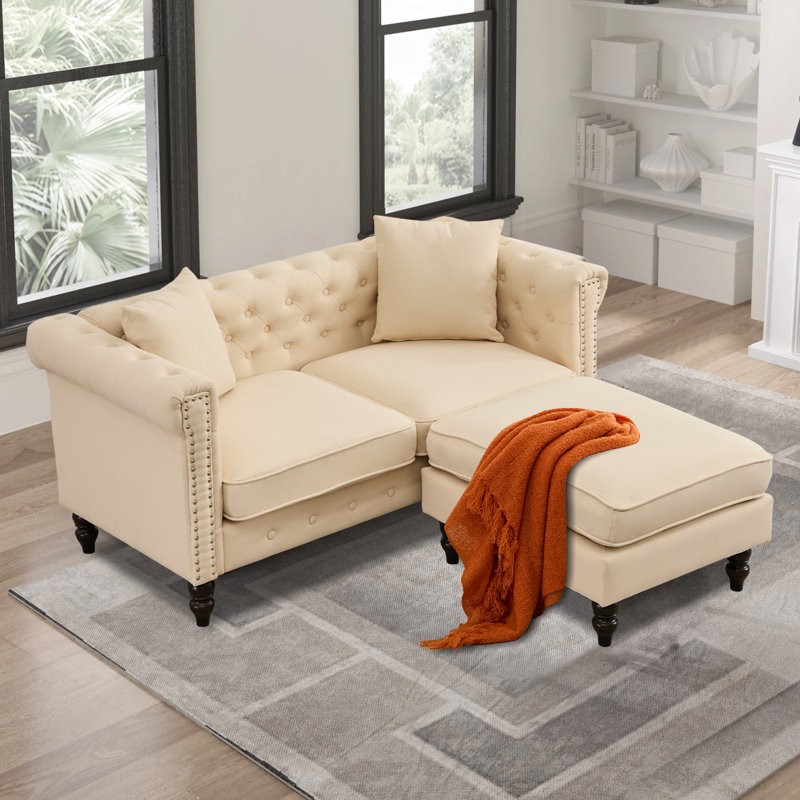3 - Piece Upholstered L Shape Sectional Sofa Modular Sectional With Reversible Chaise , Beige Linen