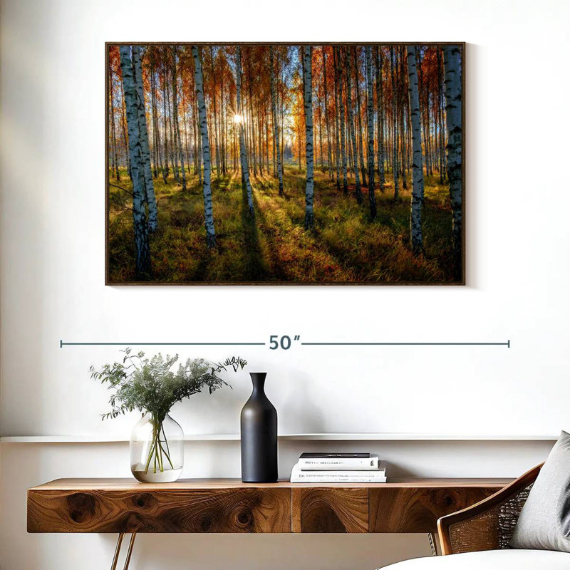 Forêt de bouleaux suédois, Cadre flottant noyer, 40 po x 27 po