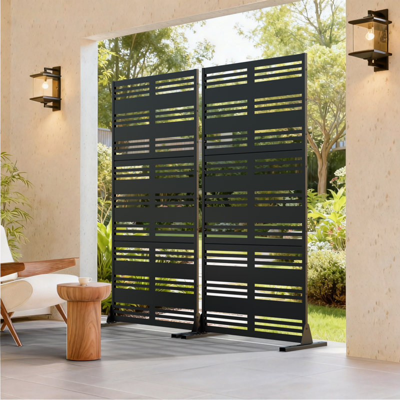 Ensemble de 2 écrans d'intimité en métal H 6 pi x l 3 pi, H 72 po x l 35 po x P 16 po, Noir