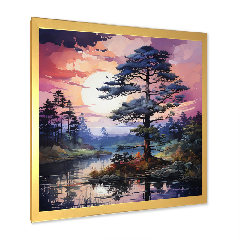 " Pine Tree Majestic Twilight ", Gold Single Picture Framed, 24" H x 24" W x 1" D