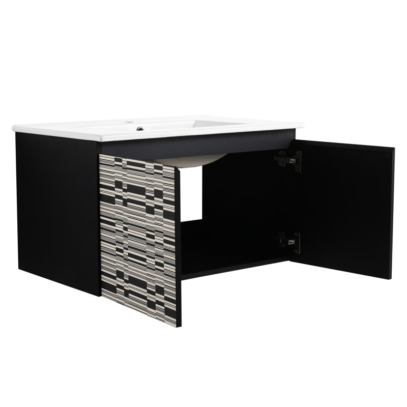 Meuble-lavabo de 30 po. Lavabo en céramique et porte à fermeture en douceur. Contreplaqué noir. Meuble-lavabo avec évier . Moderne