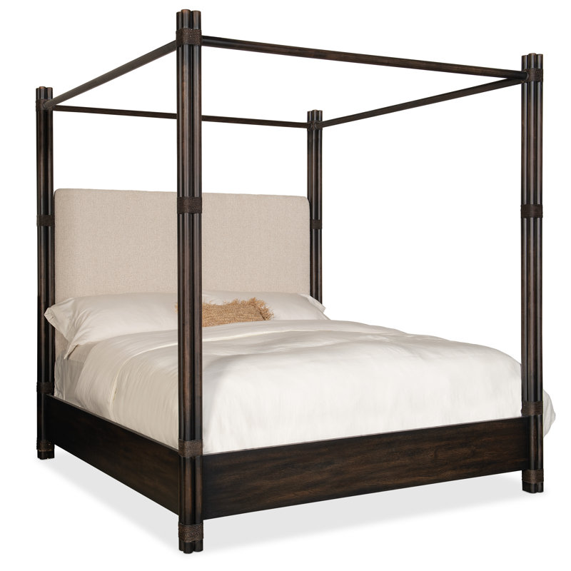 Retreat Upholstered Woven Canopy Bed, King, Black
