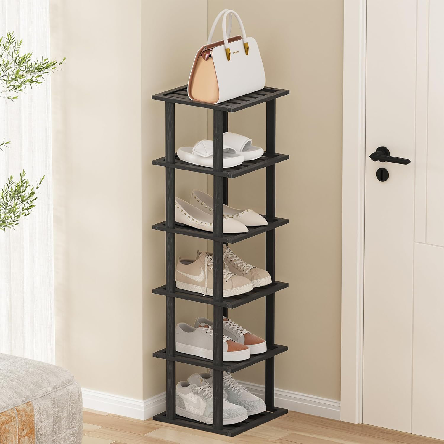 Ebern Designs 6-Tier Free Standing Shoe Racks, Bamboo Wood Shoe Rack ...