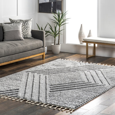 Tapis à poils longs Risette pour chambre à coucher, salle à manger, chambre de bébé, gris clair Risette
