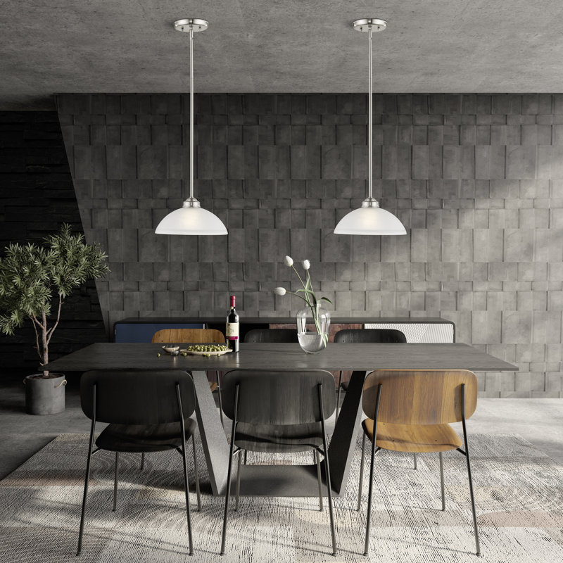 Luminaire suspendu en forme de dôme à 1 lumière Annete, Nickel brossé, H 5,5 po x l 11 po x P 11 po