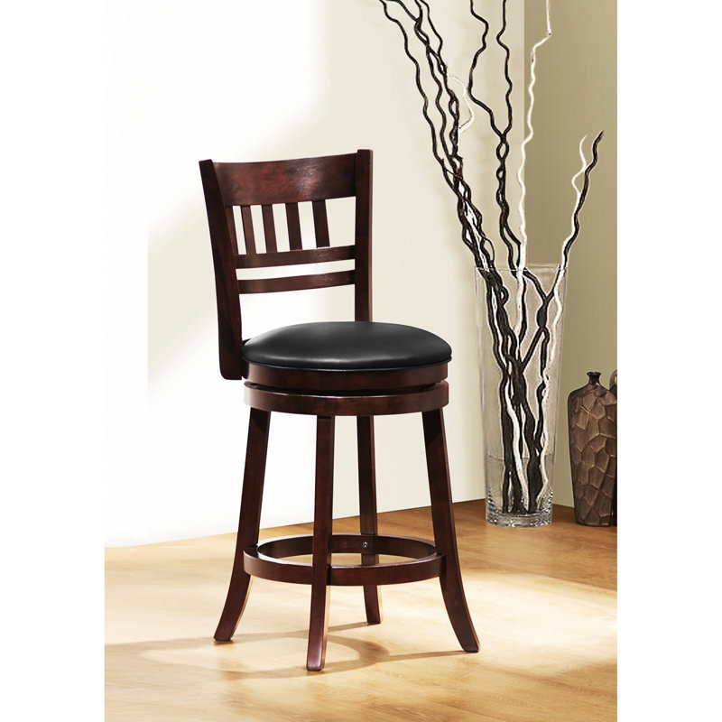 Chaise à hauteur de comptoir en cerisier foncé, pivotant à 360 degrés, bois massif, repose-pieds charmant pour la salle à manger pivotante en cerisier, structure en bois, utilisation confortable