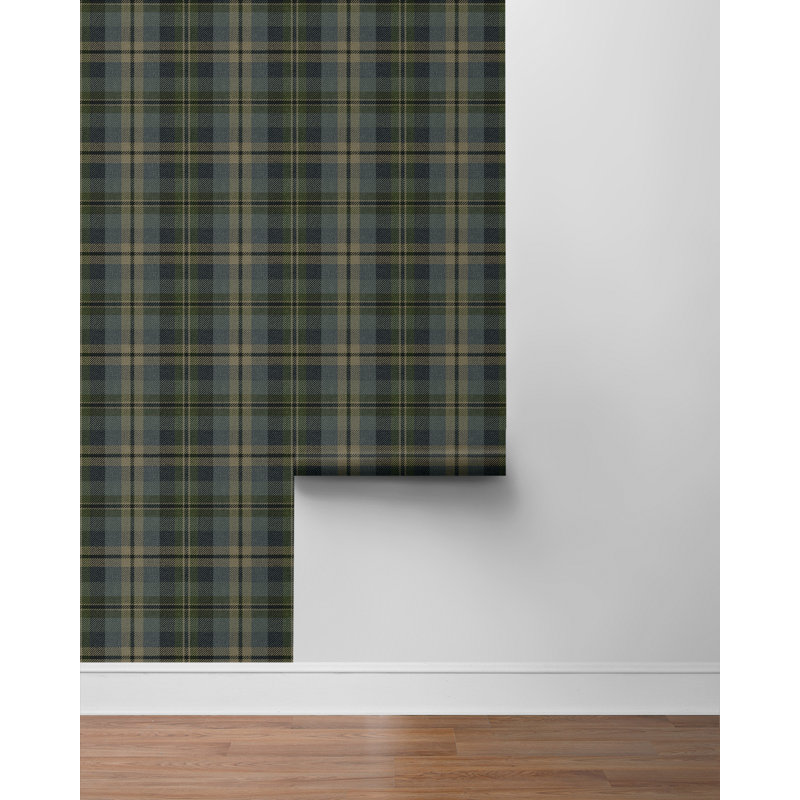 Harry & Grace Pavestone Thornbury Tailored Plaid Peel And Stick Wallpaper, Blue/Green/Tan