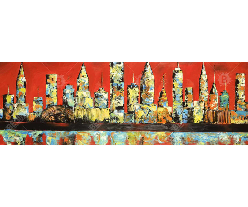 Vue de la ville rouge, toile encadrée jaune - Décoration moderne