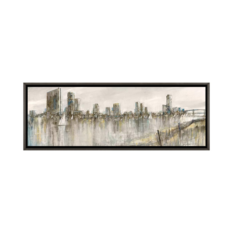 «Skyline Sail» par Ruane Manning - reproduction d'art panoramique, H 12 po x l 36 po x P 1,5 po, Toile avec cadre gris