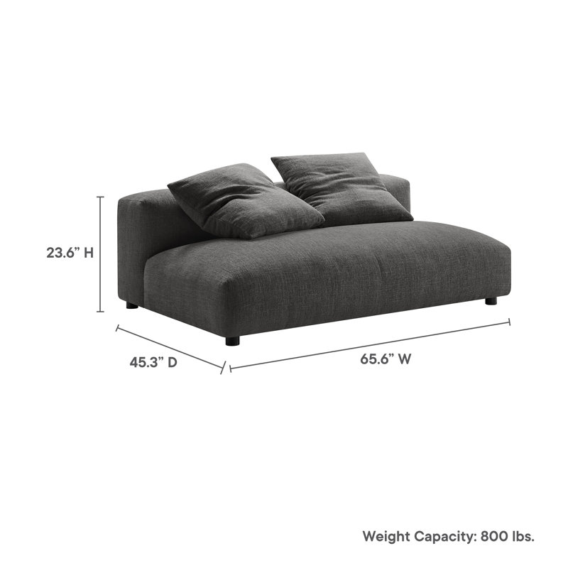 Solace Modular Upholstered Armless Loveseat, Charcoal Fabric
