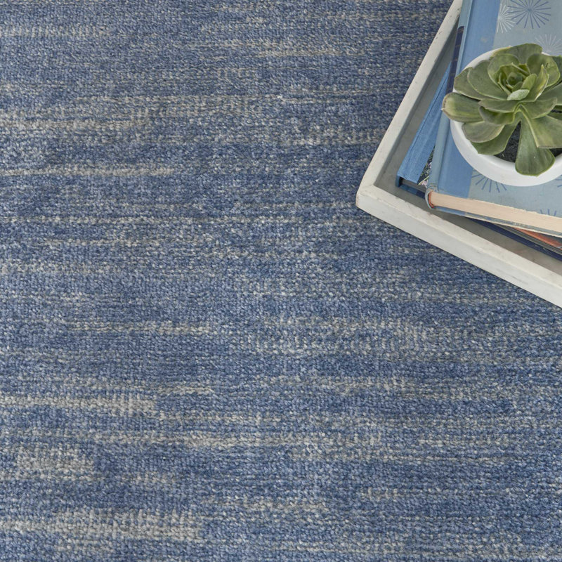 Mulican Solid Color Machine Made Power Loom Polypropylene Indoor / Outdoor Area Rug in Blue, Round 4'
