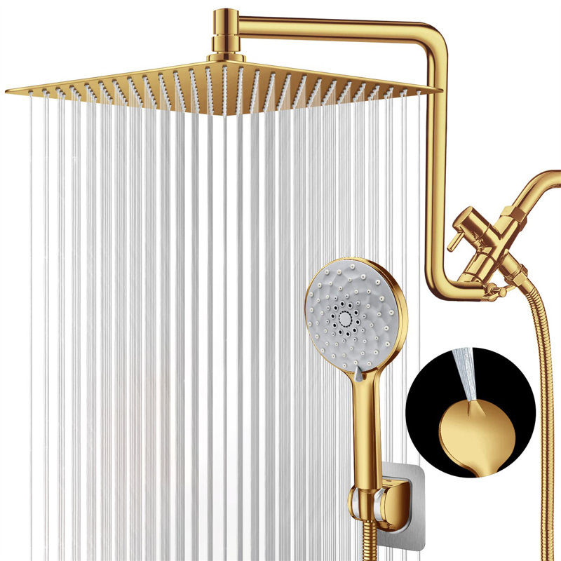 Upgraded Dual Showerhead System – 12-Inch Rainfall Shower Combo With Adjustable Extension Arm & 6-Setting Handheld Spray (High-Pressure For Low Water Flow)