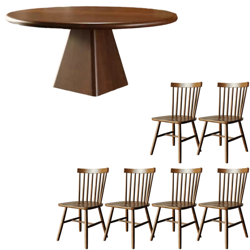 European style solid wood round table set, 29.5"H x 47.2"L x 47.2"W